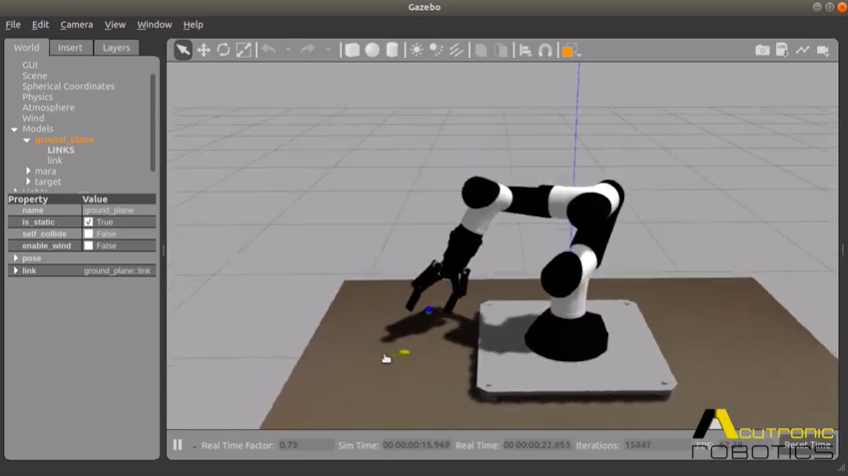 A robot model loaded in the Gazebo simulator